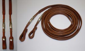 EE Tack Harness Silver Pipe  and Rawhide Reins