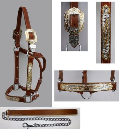 Premium Light Show Halster Gold Silver Stones and Leadrope